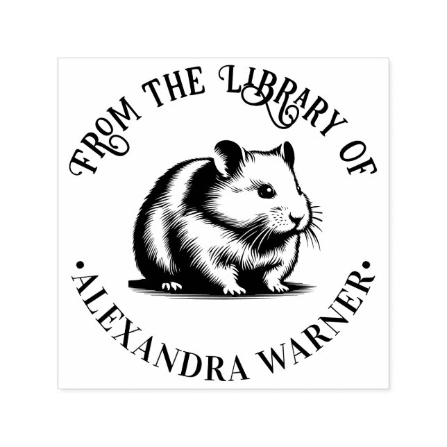Cute Cheeky Hamster Library Book Name Self-inking Stamp (Design)