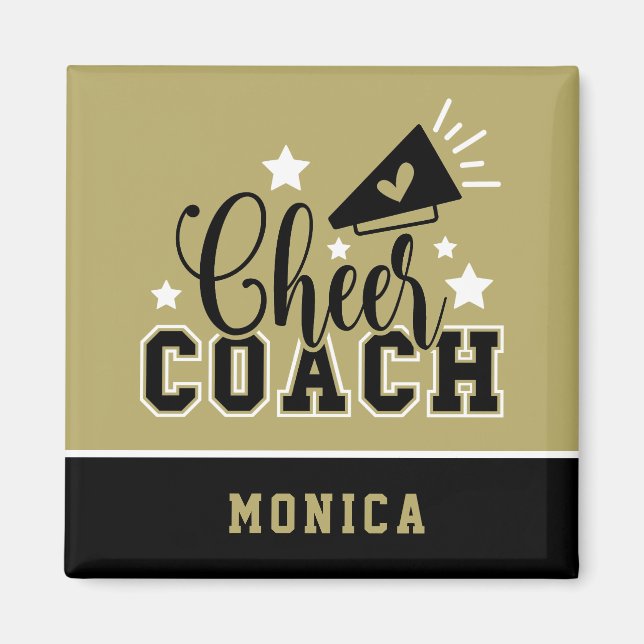 Cute Cheer Coach Personalised Gold and Black Magnet (Front)