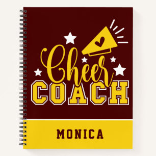 Cute Cheer Coach Personalised Maroon & Yellow Notebook