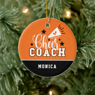 Cute Cheer Coach Personalised Orange and Black Ceramic Ornament
