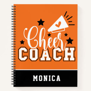 Cute Cheer Coach Personalised Orange and Black Notebook