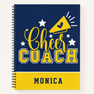Cute Cheer Coach Personalised Royal Blue & Yellow Notebook