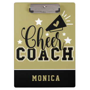 Cute Cheer Coach Personalized Gold and Black Clipboard