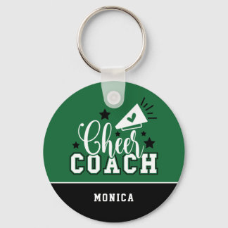 Cute Cheer Coach Personalized Green and Black Key Ring