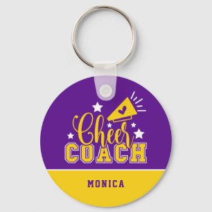 Cute Cheer Coach Personalized Purple & Yellow Key Ring