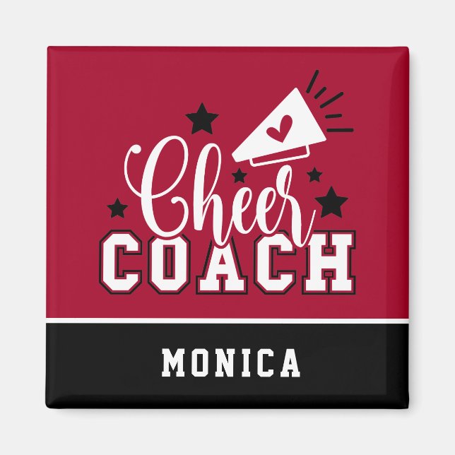 Cute Cheer Coach Personalized Red and Black Magnet (Front)