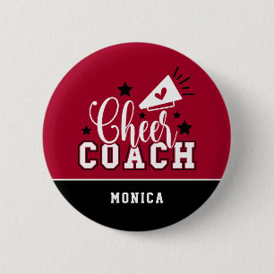 Cute Cheer Coach Personalized Red & Black 6 Cm Round Badge