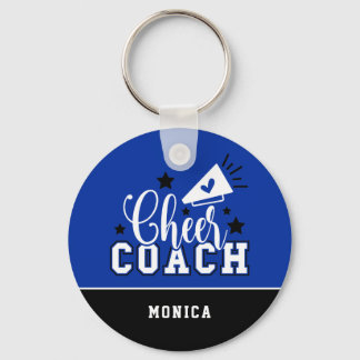Cute Cheer Coach Personalized Royal Blue and Black Key Ring