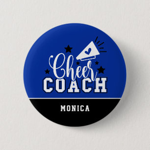 Cute Cheer Coach Personalized Royal Blue & Black 6 Cm Round Badge