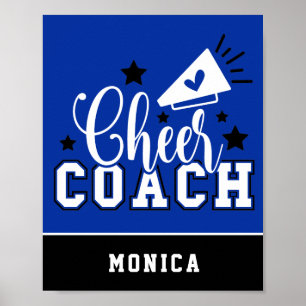 Cute Cheer Coach Personalized Royal Blue & Black Poster