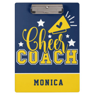 Cute Cheer Coach Personalized Royal Blue & Yellow Clipboard