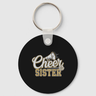Cute Cheer Sister Black Gold Pom Cheerleader Cheer Key Ring