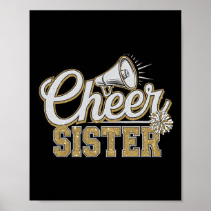 Cute Cheer Sister Black Gold Pom Cheerleader Cheer Poster