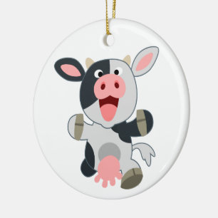 Cute Cheerful Cartoon Cow Ceramic Tree Decoration