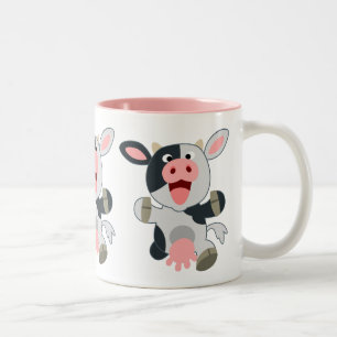 Cute Cheerful Cartoon Cow Two-Tone Coffee Mug