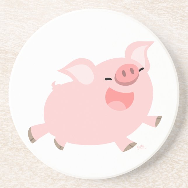 Cute Cheerful Cartoon Pig Coaster (Front)