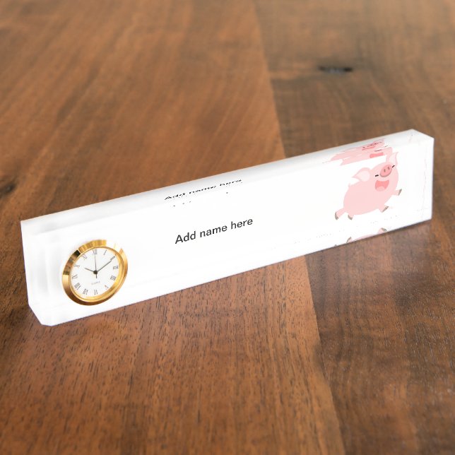 Cute Cheerful Cartoon Pig Desk Nameplate Clock (Side)