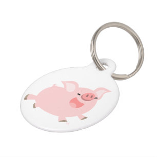 Cute Cheerful Cartoon Pig Dog Tag