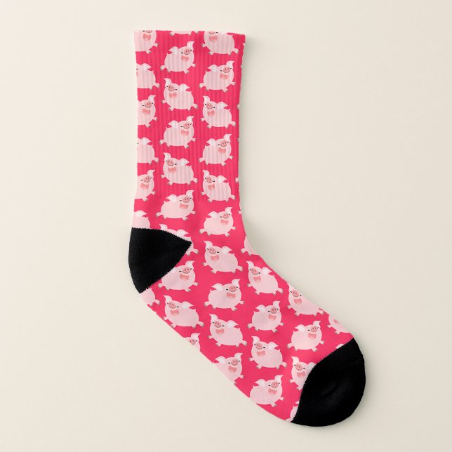Cute Cheerful Cartoon Pigs Pattern Socks (Left Inside)