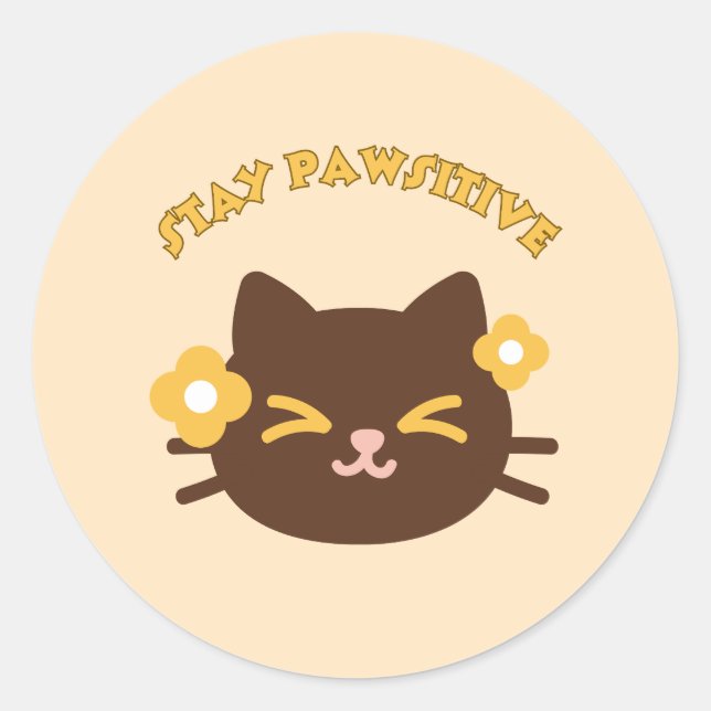 Cute Cheerful Cat Classic Round Sticker (Front)