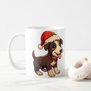 Cute Cheerful Christmas Puppy with Santa Hat Coffee Mug