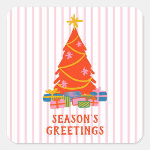 Cute Cheerful Colourful Retro Modern Christmas Square Sticker