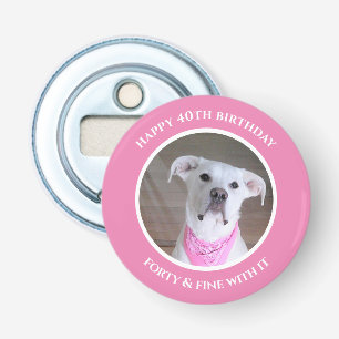 Cute Cheerful Dog With Soulful Eyes Forty Pink Bottle Opener