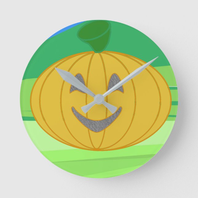 Cute Cheerful Harvest Pumpkin Orange Round Clock (Front)
