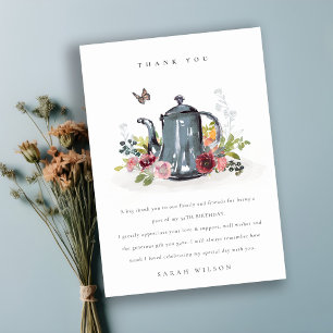 Cute Cheerful Roses Floral Teapot Any Age Birthday Thank You Card