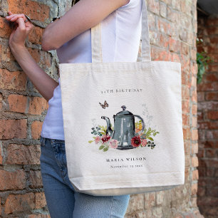 Cute Cheerful Roses Floral Teapot Any Age Birthday Tote Bag
