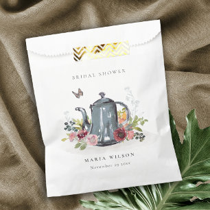 Cute Cheerful Roses Floral Teapot Bridal Shower Favour Bag