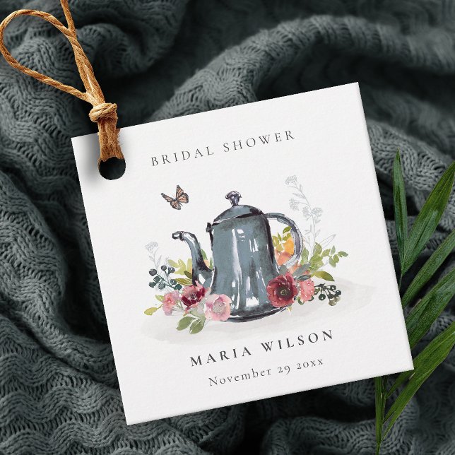 Cute Cheerful Roses Floral Teapot Bridal Shower Favour Tags (Creator Uploaded)