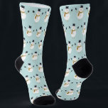 Cute Cheerful Snowman Pattern Christmas Socks<br><div class="desc">Cute happy snowman pattern on light blue snowy background.</div>