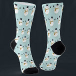Cute Cheerful Snowman Pattern Christmas Socks<br><div class="desc">Cute happy snowman pattern on light blue snowy background.</div>