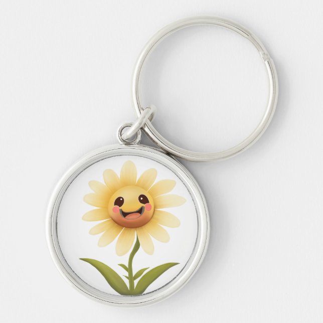 Cute Cheerful Yellow Flower Key Ring (Front)