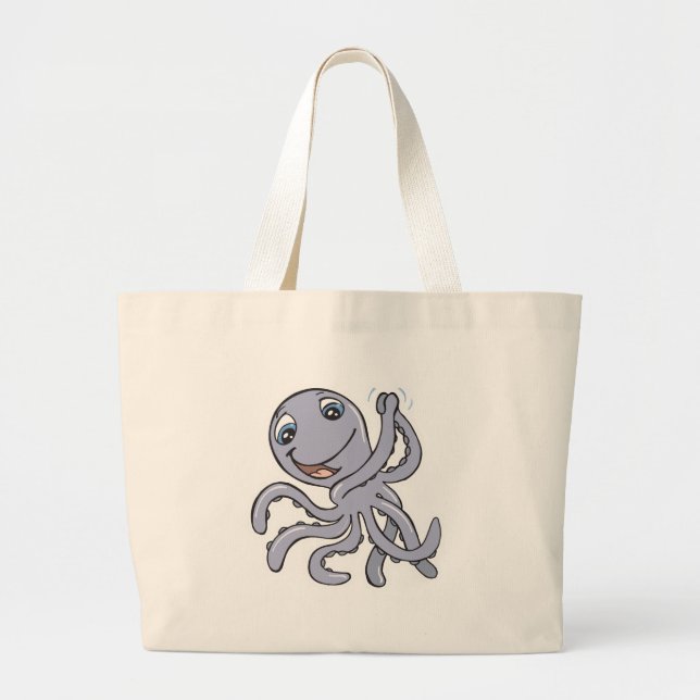 cute cheering octopus large tote bag (Front)