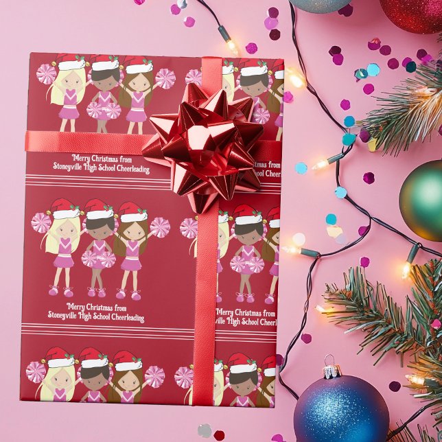 Cute Cheerleader Custom Red Christmas Wrapping Paper (Creator Uploaded)
