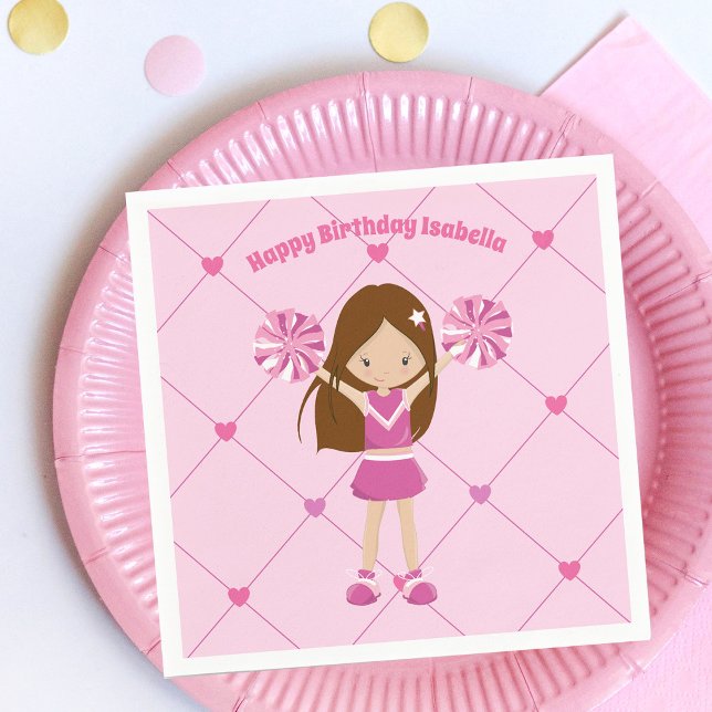 Cute Cheerleader Kids Custom Pink Birthday Party Napkin (Creator Uploaded)