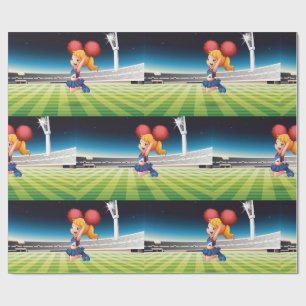 Cute Cheerleader on Sports Field Wrapping Paper
