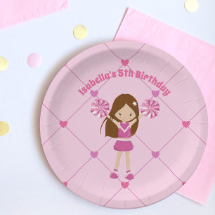 Cute Cheerleader Pink Custom Kids Birthday Party Paper Plate