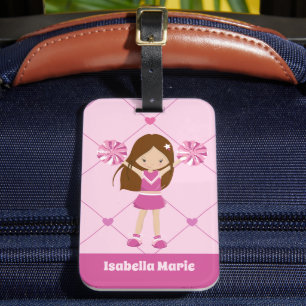 Cute Cheerleader Pink Hearts Personalised Cheer Luggage Tag