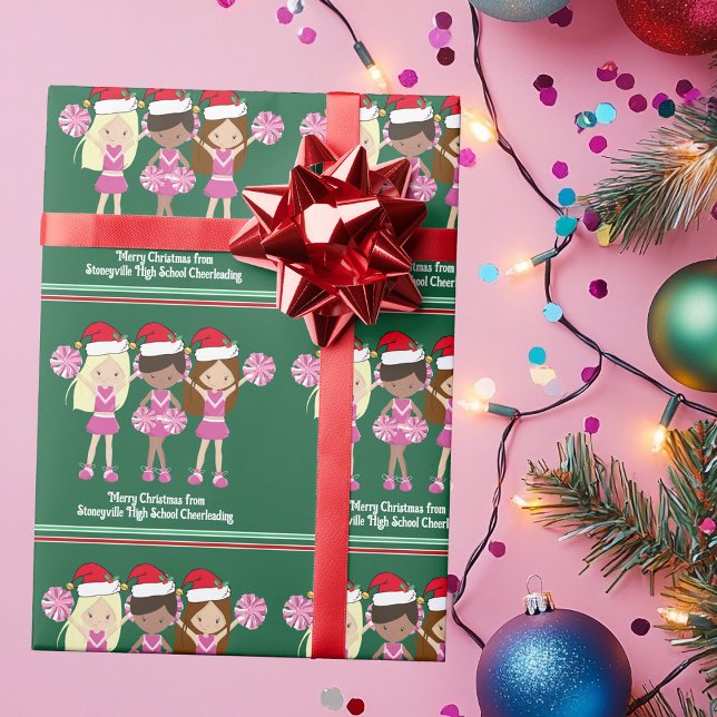 Cute Cheerleading Squad Green Custom Christmas Wrapping Paper (Creator Uploaded)