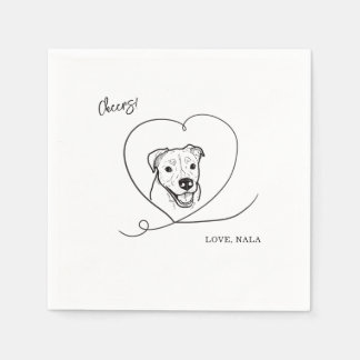 Cute Cheers Pet Face Dog Sketch Wedding Napkin