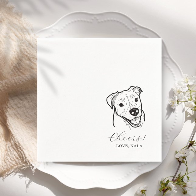 Cute Cheers Pet Face Drawing Dog Sketch Wedding Napkin (Creator Uploaded)