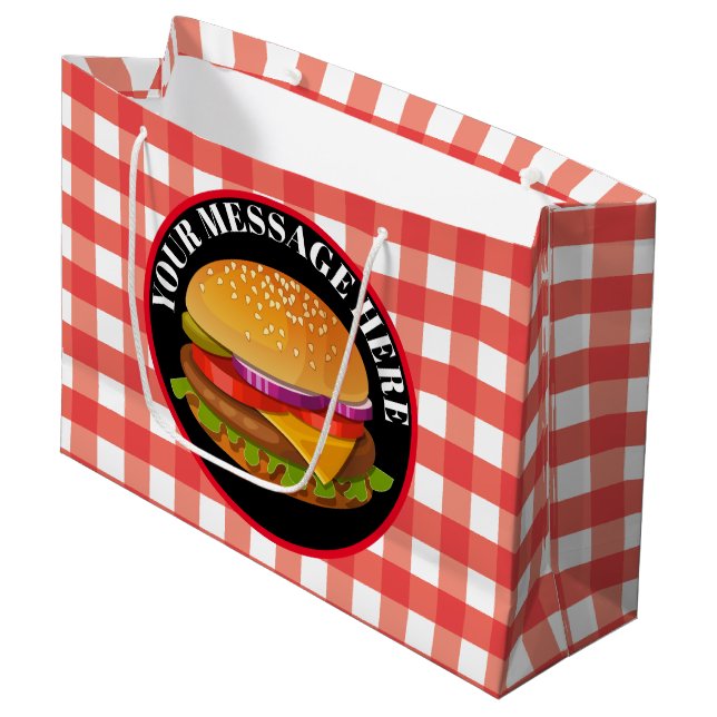 Cute cheese burger add message party large gift bag (Front Angled)
