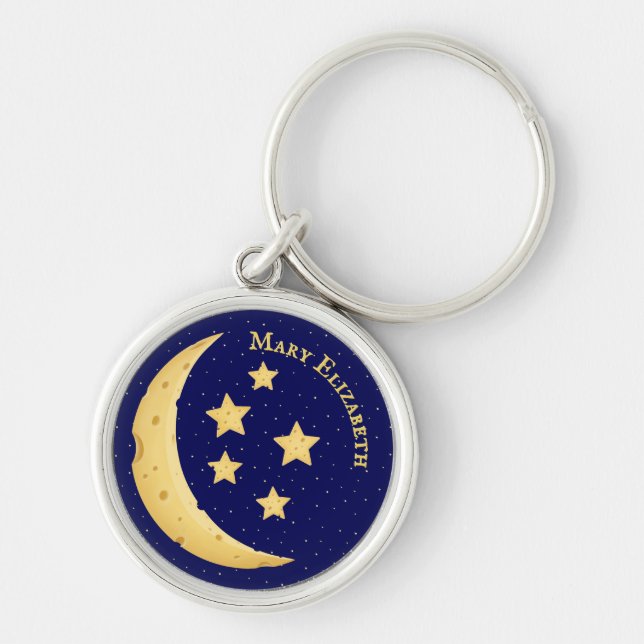 Cute Cheese Moon & Stars Personalized Celestial Key Ring (Front)