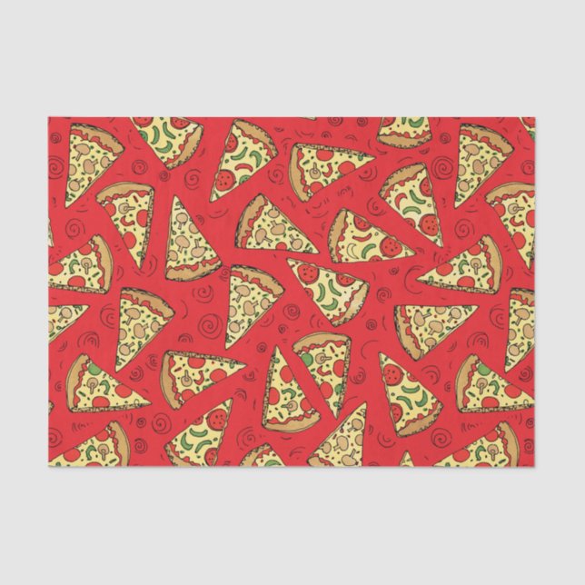 Cute Cheese Pizza Slices Red Pattern Tissue Paper (Front)