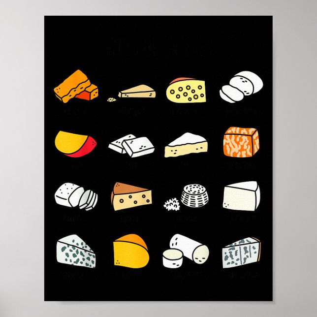 Cute Cheese Types Funny Dairy Food Lover  Poster (Front)
