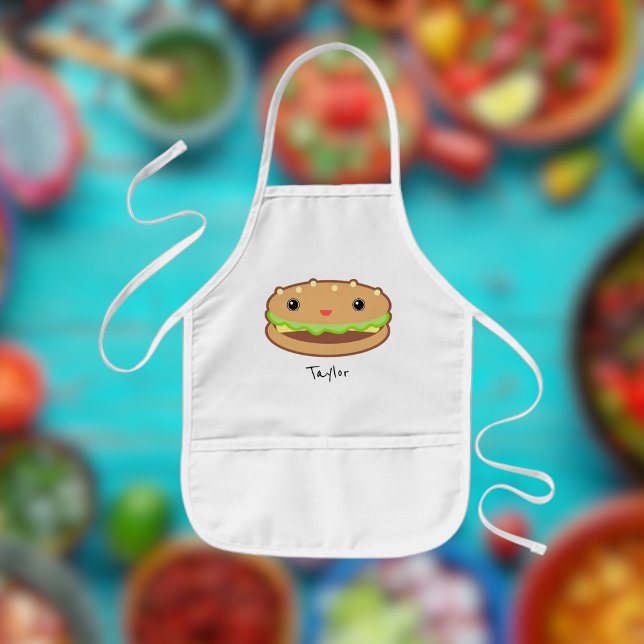 Cute Cheeseburger Cartoon Kids Apron (Creator Uploaded)