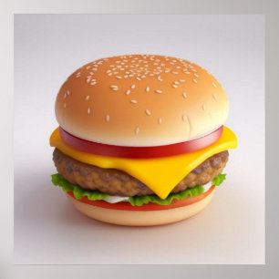 Cute Cheeseburger Drawing Poster